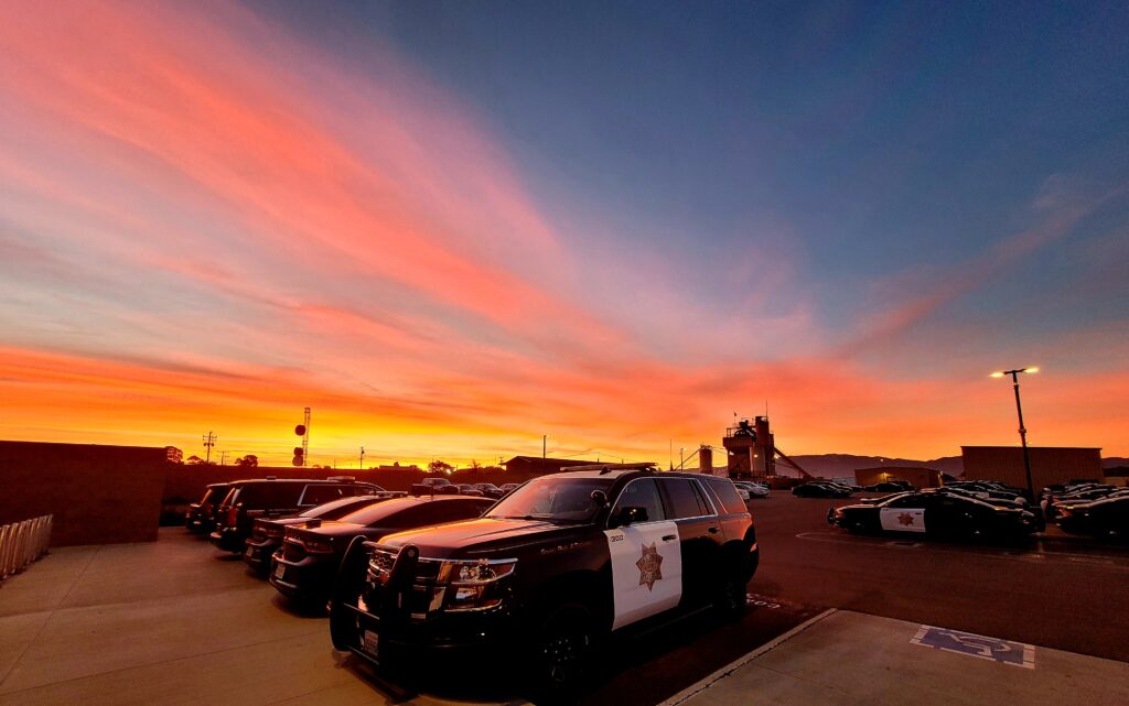 Salinas Police Department Cars at Sunset in Parking Lot