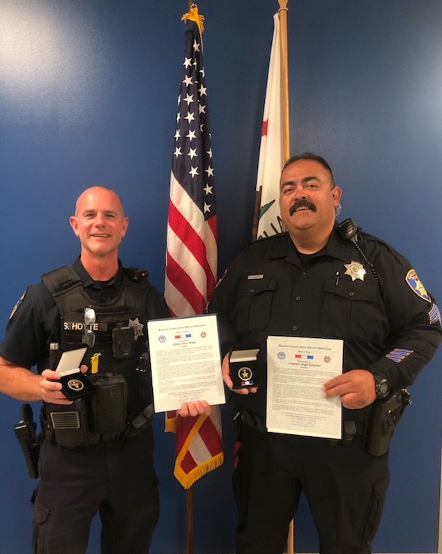 Salinas Police Department two officers receiving award for peaceful outcome